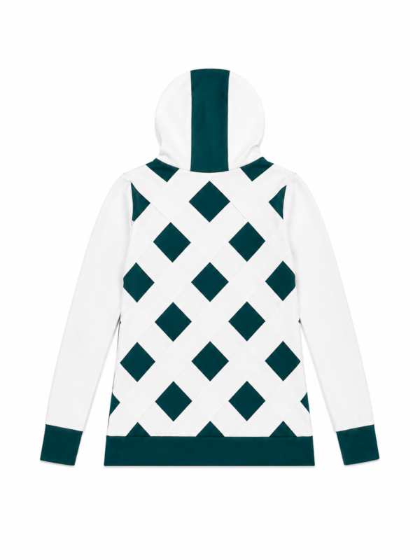 White & Deep Teal Geometric Hoodie