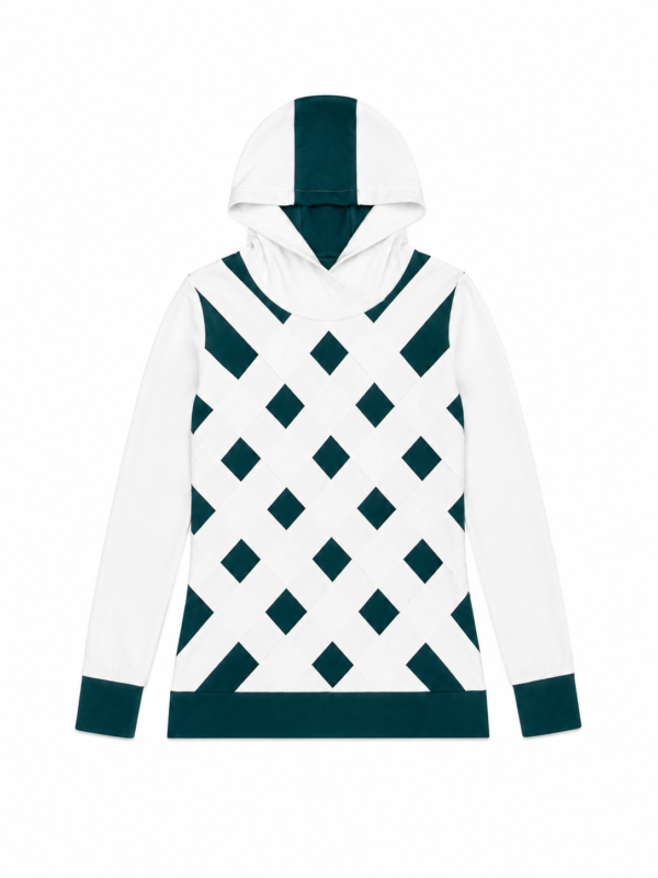 White & Deep Teal Geometric Hoodie