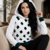 White & Deep Teal Geometric Hoodie