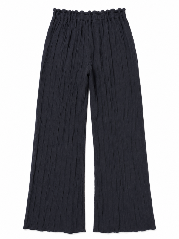 Black Textured Wide-Leg Pants