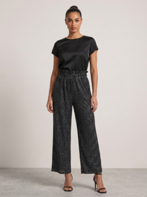 Black Shimmer Wide-Leg Palazzo Trousers