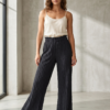 Black Textured Wide-Leg Pants