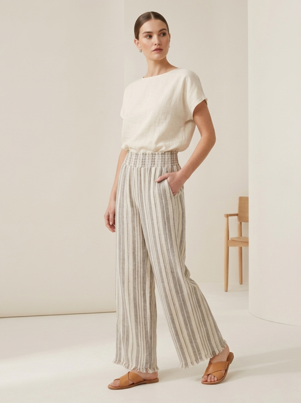 Striped Wide-Leg Blend Trousers