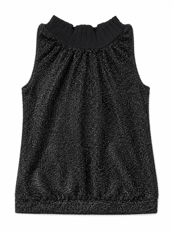 Black Shimmer Sleeveless High Neck Top