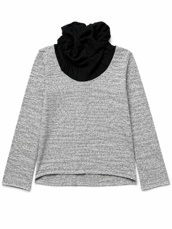 Grey Long Sleeve Top with Black Snood Neck