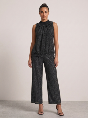 Black Shimmer Sleeveless High Neck Top