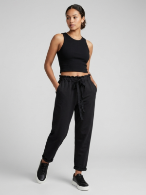 Relaxed Fit Black Paperbag Trousers